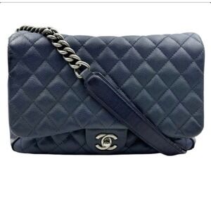 Chanel Small Classic Double Flap Navy Lambskin Silver HW 23 Series‎